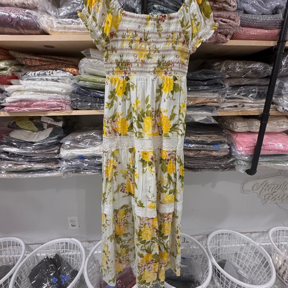 Floral Smocked Maxi Dress in Yellow